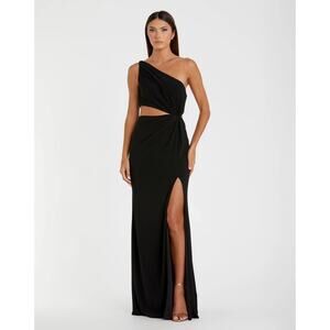 Mac Duggal Elegant Formal‎ Black One Shoulder Ruched Cut Out Jersey Gown Size 4
